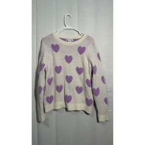 Cupcakes and Cashmere Women's Size M Cream Purple Heart Pattern Crewneck Sweater